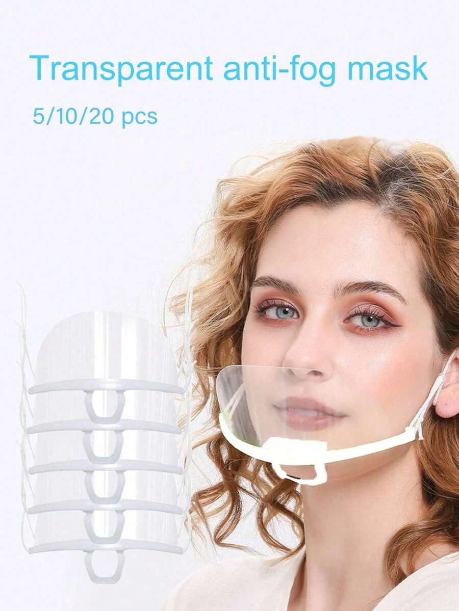5pcs Reusable Transparent Anti-Fog Face Mask Shield, Plastic Anti-Spittle Protective Mask For Restaurant, School, Makeup, Tattoo, Nail Salon - Clear - View 1