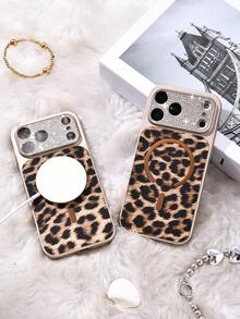Magnetic Wireless Charging Phone Case Compatible With IPhone 17, Decorated With Rhinestones, Leopard Print Design, And Shockproof PC Material. Compatible With IPhone 15/14/13/12/11 Pro Max, 14 Plus/15 Plus, Rugged Phone Case With Drop Protection. - Multicolor - View 19