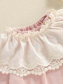Mono de bebé niña con mangas largas abullonadas, cuello redondo, encaje con volantes y decoración de burbujas - Rosa - Ver 6