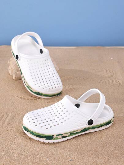 儿童时尚舒适透气凉鞋，柔软防滑户外可爱迷彩沙滩鞋，1双装，男女童均适用