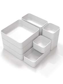 1/4/5/9pcs White Storage Box, Drawer Built-In Classified Storage Box, 4 Sizes, Multifunctional Storage Set, Freely Combined Desktop Organization Storage Container, Plastic Material, Suitable For Cosmetics Sorting, Kitchen Supplies Storage, Office Supplies Classified Storage ,Room Decor - White - View 12