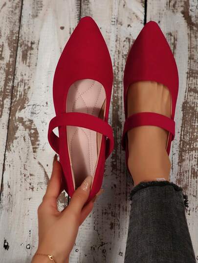 Pointed Toe Suede Solid Color Strap Buckle Women's Flats, Slim & Elegant For Daily Wear, Spring/Autumn
