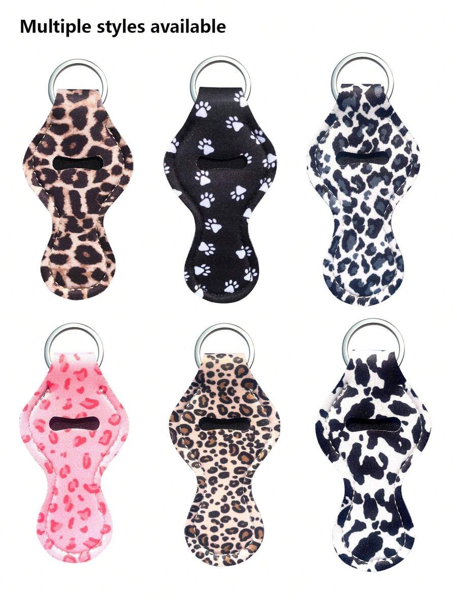 Lipstick Keychain Holder, Multi-Functional Lipstick Keychain Case, Clip-On Lipstick Holder, Women's Bag Accessory, Practical Gift, Leopard Print Lipstick Keychain Holder, Clip-On Lipstick Case, Stretch Lipstick Keychain Holder (Can Be Paired With Black Snap) - Multicolor - View 1
