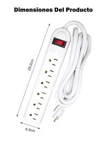 Regleta multicontactos electricos con 6 salidas 0.3m con interruptor color blanco - Tipo de Enchufe B USA (110-127V) - Ver 12