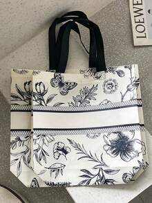 1/3/5个复古花卉图案无纺布手提袋，适用于服装店，大容量购物袋，女装礼品袋 - 彩色 - 查看 3