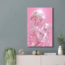 Framed Fashion Art Poster - Shiny Metal Bones & Cats, Pink Glittery Alien & Cat Canvas Print, Modern Wall Decor. Idea Gift For New Year, Thanksgiving Day, Christmas, Perfect Art For Room Decor, Kitchen Decor, Living Room Painting, Halloween Decor, Bathroom Decor, Home Decor, Wall Decor And Bedroom Decor. - Đóng khung - Xem 5