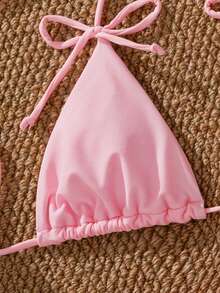 PEPPERMOLLY 新款柔软纯色粉色露背吊带女士比基尼套装，夏季性感沙滩泳装