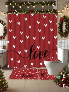 Bộ 4 rèm tắm in hình trái tim, rèm cửa sổ phòng tắm, rèm tắm có móc, thảm lót sàn chống trượt phòng tắm, thảm lót bồn cầu hình chữ U, tấm phủ bệ bồn cầu, đồ trang trí tiệc ngày lễ, đồ trang trí nhà cửa, phụ kiện phòng tắm, bộ 4 rèm tắm - Nhiều màu - Xem 6