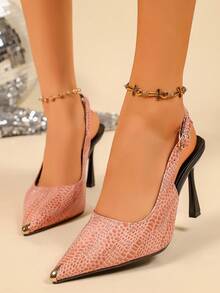 [Elegant | High Heels] Gold Metallic Elegant Women's Pointed Toe High Heels | Ankle Strap, Breathable Faux Leather, All Season, Chic Pointed Toe Design, Fashionable Stilettos, Shiny Thin Gold Stiletto Sandals