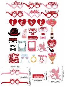 Happy Valentine's Day Photo Booth Props,Wedding Selfie Photobooth Props Decorations,Funny Red Heart Lip Glasses Beard Hat Wine Glass Photobooth Props,For Valentine's Day, Weddings, Anniversaries, Fun Gifts, Photography Decorations - Multicolor - View 6