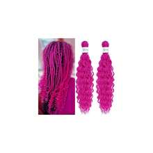 Pink Curly Wavy Braiding Hair Deep Ocean Wave Crochet Hair Pink Boho Hair For Braiding 16 Inch 2 Packs Deep Water Wave Braiding Hair Boho Curls Braids Hair Extensions,MagentaBohoCurls2Packs - 洋紅波西米亞風捲髮2件裝 - 查看 1
