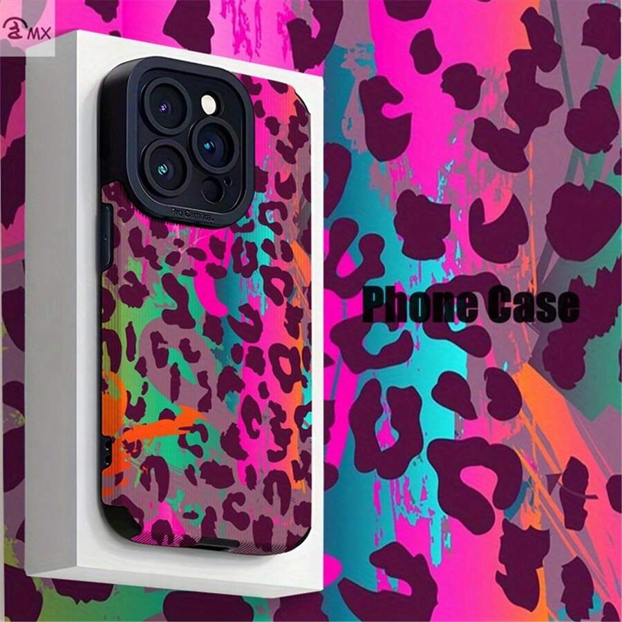 Purple Leopard-Print Special Case for 16/16 Plus/16 Pro/16 Pro Max, 15/15 Plus/15 Pro/15 Pro Max, 14/14 Plus/14 Pro/14 Pro Max, 13/13 Pro/13 Pro Max, 12/12 Pro/12 Pro Max, 11/11 Pro/11 Pro Max, 7/8/X/XS – Anti-Stain, Fashion-Forward & Trendy - Negro - Ver 1