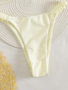 PEPPERMOLLY New Solid Color Soft Padded Wide Strap Ruffled Sexy Bikini Set, Fashion Ladies Summer Beach Swimming Suit - Beige - View 6