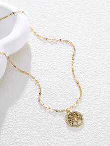1 pièce Collier de la vie en forme de branche d'arbre plaqué or 18 carats, chaîne câble délicate avec cristaux incrustés, accessoire de style bohème minimaliste, convient comme cadeau pour les enfants et les filles - Doré - Voir 2