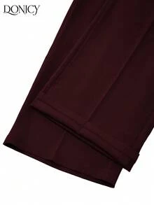 DONICY Damen Herbst- und Winterbekleidung Unterteil, einfarbige Hose mit hoher Taille, Taschen und geradem weitem Bein, modisch, retro, elegant, vielseitig, passend für Alltag, Büro, Dates, Ausstellungen