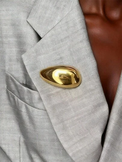 1pc Elegant Minimalist Large Teardrop Shaped Gold/Silver Metal Brooch, Fashionable Lapel Pin Accessory For Women