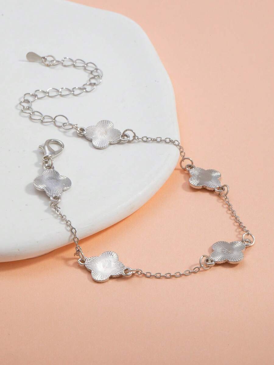 1 chiếc vòng tay hình cỏ bốn lá may mắn thanh lịch dành cho bé gái, thiết kế sang trọng đa năng, quà tặng cho Ngày Valentine, Ngày của Mẹ. - Bạc - Xem 1
