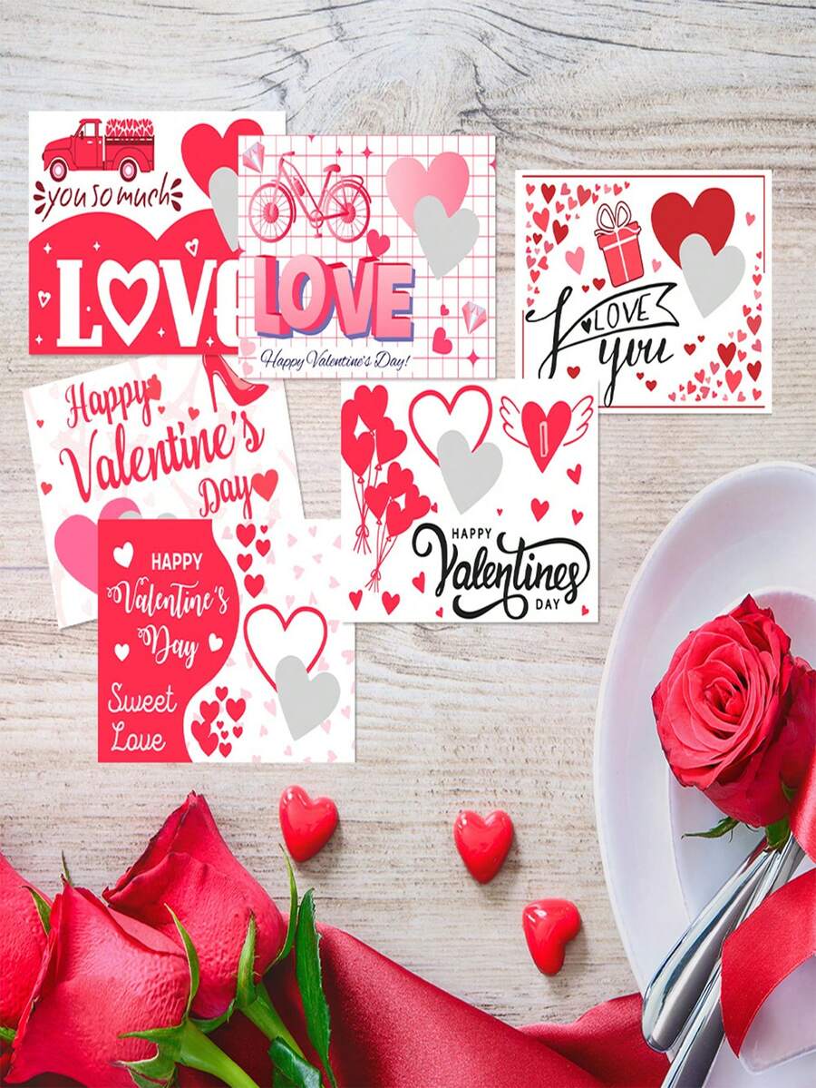 6 piezas Nuevas tarjetas de rascar de papel DIY para crear ambiente, tarjetas de juego de verdad o reto para fiestas, adecuadas para el Día de San Valentín, cumpleaños, bodas, fiestas y talla grande - Multicolor - Ver 1
