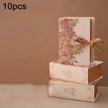 10pcs Candy Packaging Gift Boxes With Ribbons, Suitable For Christmas, Halloween, Birthday, Baby Christening, Wedding Favors, Made Of Kraft Paper Bags, Book-Shaped Storage, Candy Boxes, Gift Packaging - Multicolor - View 13