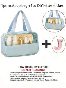 1PC Transparent PVC Toiletry Bag For Makeup Tools Letters Makeup Bag Water-Proof Portable Chenille Letter Zipper Make Up Organizer Minimalist Initial Letter Patch Travel Toiletry Bag For Women For - Baby Blue - View 17