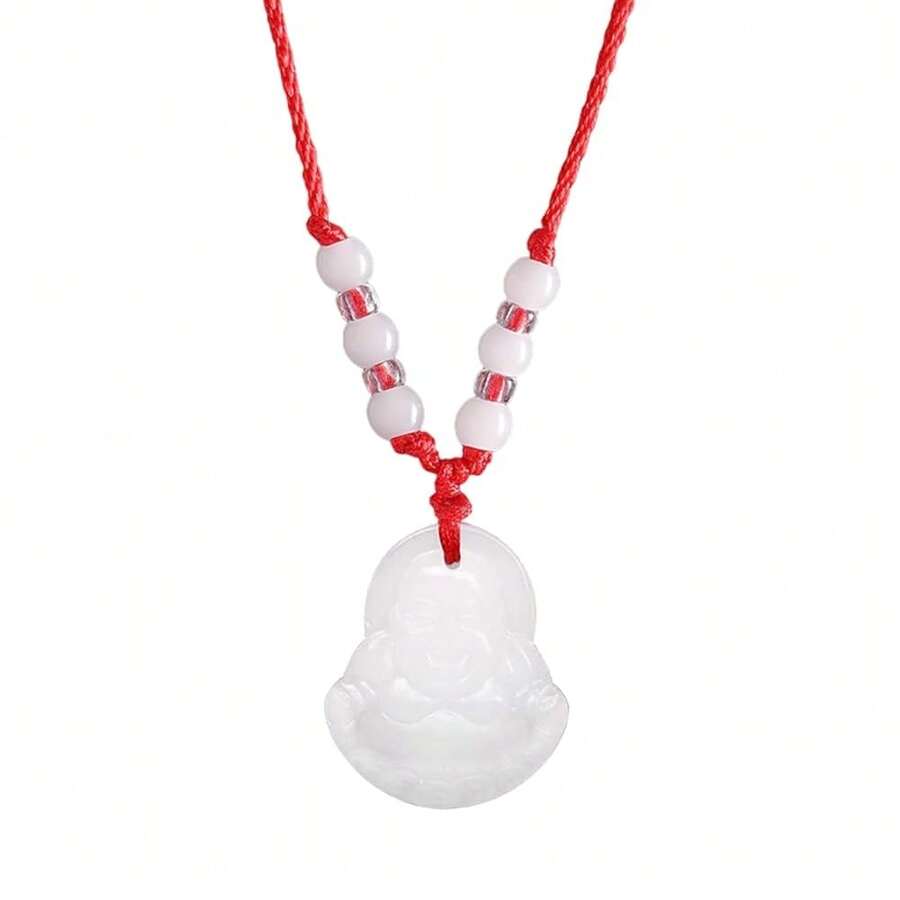 FORUBUS Green Jade Buddha Circle Red String Pendant Necklace - Chinese Traditional Amulet For Luck And Protection,Bwhitebuddha - 白佛 - 查看 1