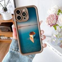 Cubierta de telefono con borde negro diseño de barco en agua azul para iPhone 14 Pro Max estilo minimalista ideal para uso diario y viajes - Burdeos - Ver 5