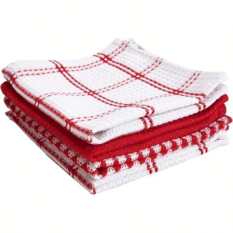 T-fal Textiles 4 Unidades algodón Flat de Cocina Plato, Gamuza Breeze, , 1(Rojo Paquete de 4) - Multicolor - Ver 1