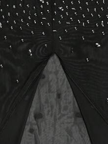 Sleeveless Round Neck Sexy Sheer Backless Top Paired With Long Split Skirt Sparkling Rhinestone-Embellished Women's Two Pieces Formal Dinner Birthday Party Set - Black - View 6