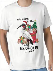 Camiseta divertida de lista de pollos de cuervo australiano para hombres - Escribiendo una lista... Eslogan "Bin Chicken Twice" y estampado de pájaro, camiseta negra casual de cuello redondo para regalos de Navidad, ropa humorística - Negro - Ver 7