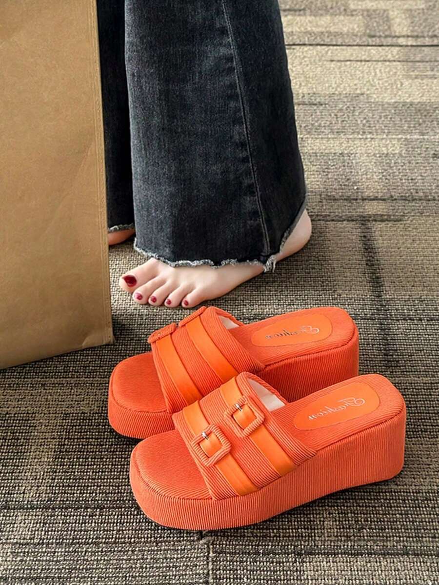 Giày sandal đế dày vải đen cá tính đơn giản, thoải mái, thời trang mới 2025 dành cho nữ