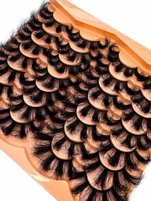 14 Pairs 9D Faux Mink Lashes, Soft & Fluffy False Eyelashes, Dramatic Messy Mink Lashes, Cat Eye Lashes, Extra Long & Thick Lashes, Comfortable & Versatile Multilayer Curly Handmade Lashes Suitable For Beginners, Reusable - 濃密款 - 查看 5