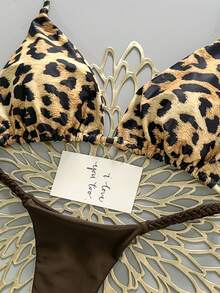 2pcs Bohemian Floral Print Tie-Up Braided Bikini Swimsuit, Casual, Cute, Elegant, Sexy, Beach Vacation, Spring/Summer - Brown - View 5