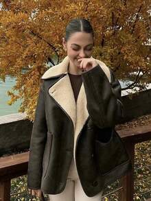 MUMRAP Women's Fashion Winter Casual Lapel Button Jackets Vintage Loose Pockets Warm Coat