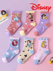 Disney 10/5 Pairs Princess Series Socks, Cute Princess , Mermaid Princess Mid-Calf Socks For Girls, Korean Cartoon Breathable Winter Socks For Boys And Toddlers - Multicolor - View 4
