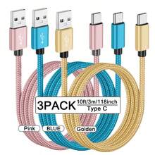 3-Pack USB-C Fast Charging Cables [3.3/6.6/10 Ft] USB-A To C Nylon Braided Charging Cords, C-Type Data Sync Cables Compatible With Samsung Galaxy A14 5G A13 A54 A53 A23 A24 A03s S23 S22 Ultra S21 S20, Compatible With IPhone 16, 16 Pro Max, 15, 15 Plus, 15 Pro, 15 Pro Max, Redmi, OnePlus And Android Phones, Compatible With Type-C Chargers