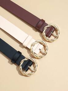 3pcs Braided Round Buckle Versatile PU Leather Belt For Women, Suitable For Everyday Wear - Multicolor - View 4