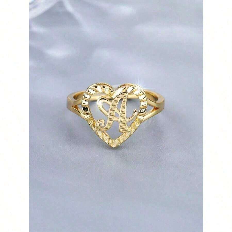 1pc Vintage Countryside Aesthetic 26 Alphabet Design Adjustable Ring For Women And Couples Suitable For Party And Travel Gifts - 金子 - 查看 1