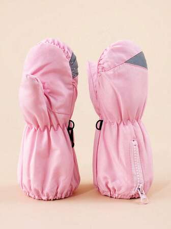 1 par barn (2-4 år) vinter enfärgade utomhus vindtäta varma fodrade dragkedja vattentäta skidhandskar