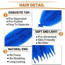 Springy Afro Twist Hair 20 Inch 3 Packs Pre Fluffed Marley Twist Braiding Hair For  (20 Inch Blue),Blue - 藍色 - 查看 4