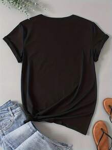 Valentine's Day (139) 1 Pcs Women's Plus Size T-Shirt Funny Oversized Graphic Short Sleeve Tee Novelty 100% Polyester Versatile Shirt Casual Crew Neck Top 220g - 黑色 - 查看 2