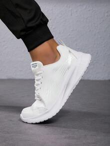 Męskie sznurowane niskie trampki casualowe, modne i uniwersalne na każdą porę roku - Biały - Zobacz 5