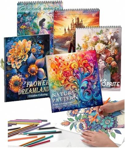 EstiloLibro Para Colorear Para Adultos Con RelajacióN, DiseñO Espiral Y ImpresióN Unilateral, Libro De Colorear De Flores Con Papel Grueso, Ideal Para Adultos Aliviar EstréS Y AnsiedadVersióN Mejorada