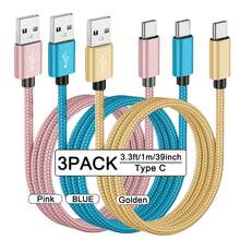 3-Pack USB-C Fast Charging Cables [3.3/6.6/10 Ft] USB-A To C Nylon Braided Charging Cords, C-Type Data Sync Cables Compatible With Samsung Galaxy A14 5G A13 A54 A53 A23 A24 A03s S23 S22 Ultra S21 S20, Compatible With IPhone 16, 16 Pro Max, 15, 15 Plus, 15 Pro, 15 Pro Max, Redmi, OnePlus And Android Phones, Compatible With Type-C Chargers