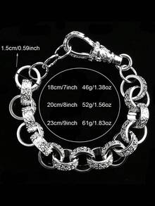 DUBSS 1 件装真铜图案圆环贝尔彻手链，男士镀金嘻哈饰品，阿尔伯特扣 - 手鍊 - 查看 3