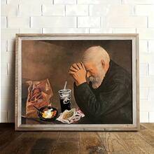 لوحة كانفاس غير مؤطرة، فن عتيق، طباعة ملصق فني لرجل يصلي على طاولة الطعام، هدية مثالية لغرفة النوم وغرفة المعيشة والممر، ديكور الحائط، ديكور الشتاء، ديكور الغرفة بدون إطار 50x70سم/19.68x27.55بوصة - متعدد الألوان - مشاهدة 1
