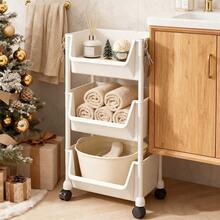Plastic Rolling Utility Cart With Handle, Multi-Functional Storage Cart, Home Christmas Decoration, Kitchen Accessory, Wheeled Movable Storage Organizer, Office, Living Room, Kitchen, Practical Shelf. - trắng - Xem 8