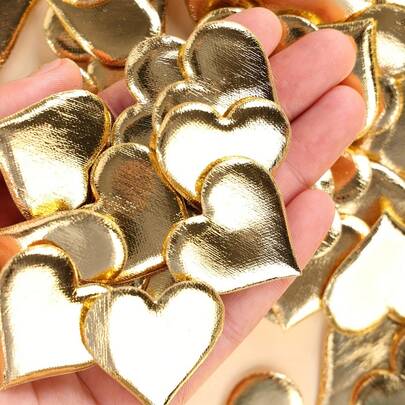 50 Golden Heart Decorative Accessories, Suitable For Wedding, Proposal, Birthday Party Decoration, Hand-Tossed Petal Edge Embossing, Wedding Room Mat, Romantic Fabric Sponge Hearts