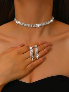 Exquisite Ladies Rhinestone Choker Necklace And Earrings Set - 961 Jewelry Set - View 3