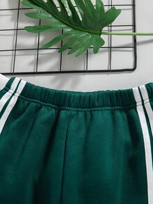 2pcs/Set Toddler Boys' Casual Colorblock Letter Print Zip-Up Raglan Sleeve Top And Pants Set, Fleece Hoodie Sweatsuit For Autumn/Winter - Green - View 6