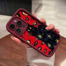 Funda para teléfono con diseño de gato negro con ojos estrellados y temática de noche cósmica. Compatible con teléfonos ,  17,  16 Pro Max,  15 Pro Max,  13 y  12. Fabricada en TPU, ofrece protección contra golpes y caídas. Un regalo ideal para familiares, amigos, seres queridos, parejas y Navidad. - Rojo - Ver 2